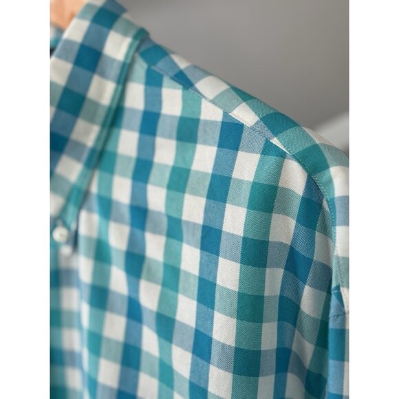 Lands' End Sail Rigger Oxford Teal Multicheck Button Shirt Mens XL 17-17.5 NWT - Picture 4 of 16